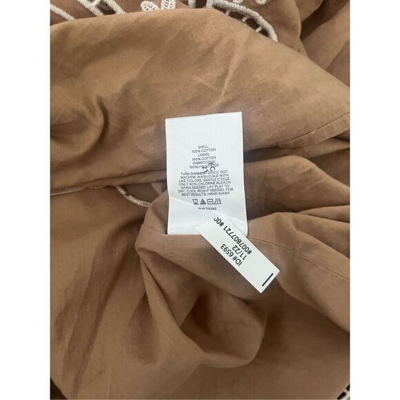 Express Tan Embroidered Eyelet V-Neck Tie Back Poplin Mini Dress‎ - Picture 6 of 6